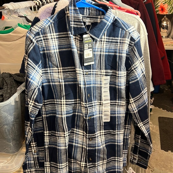 Eddie Bauer Long Sleeve Button Down Light Flannel Check Shirt, Men's Size L cotton blue type Vintage Second Hand